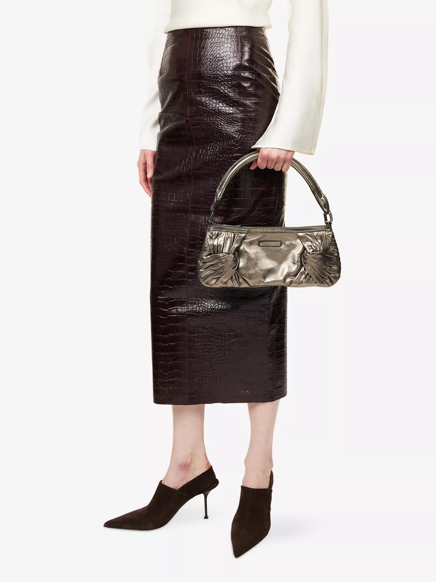 Metallic Bronze Ruched Vintage Shoulder Mini Bag