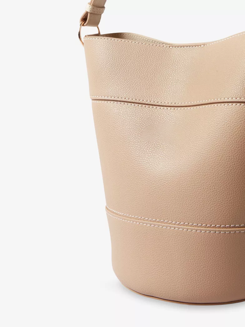 Nude Grained Magnetic Adjustable Shoulder Bucket Bag