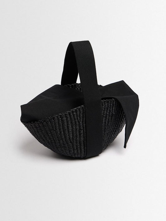 Black Handwoven Napier Grass Top Handle Basket Bag
