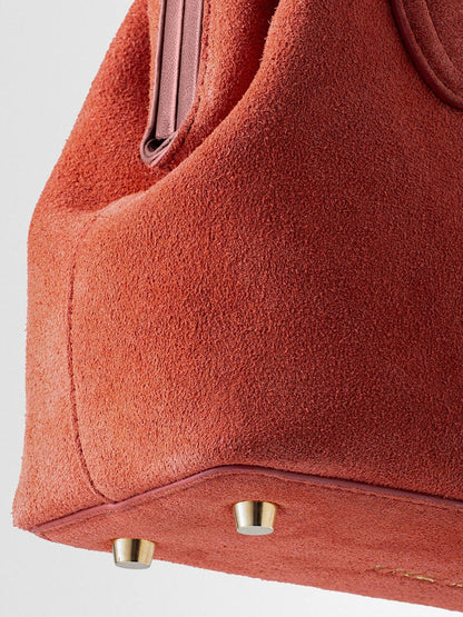 Rust Suede Metal Frame Mini Top Handle Bag