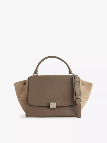 Two-Tone Trapeze Flap Vintage Top Handle Crossbody Bag