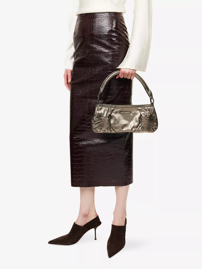 Metallic Bronze Ruched Vintage Shoulder Mini Bag