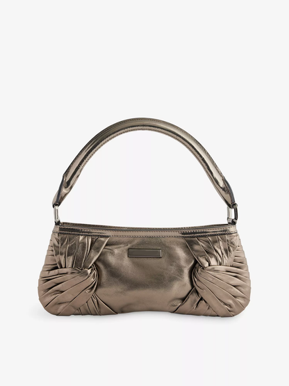 Metallic Bronze Ruched Vintage Shoulder Mini Bag