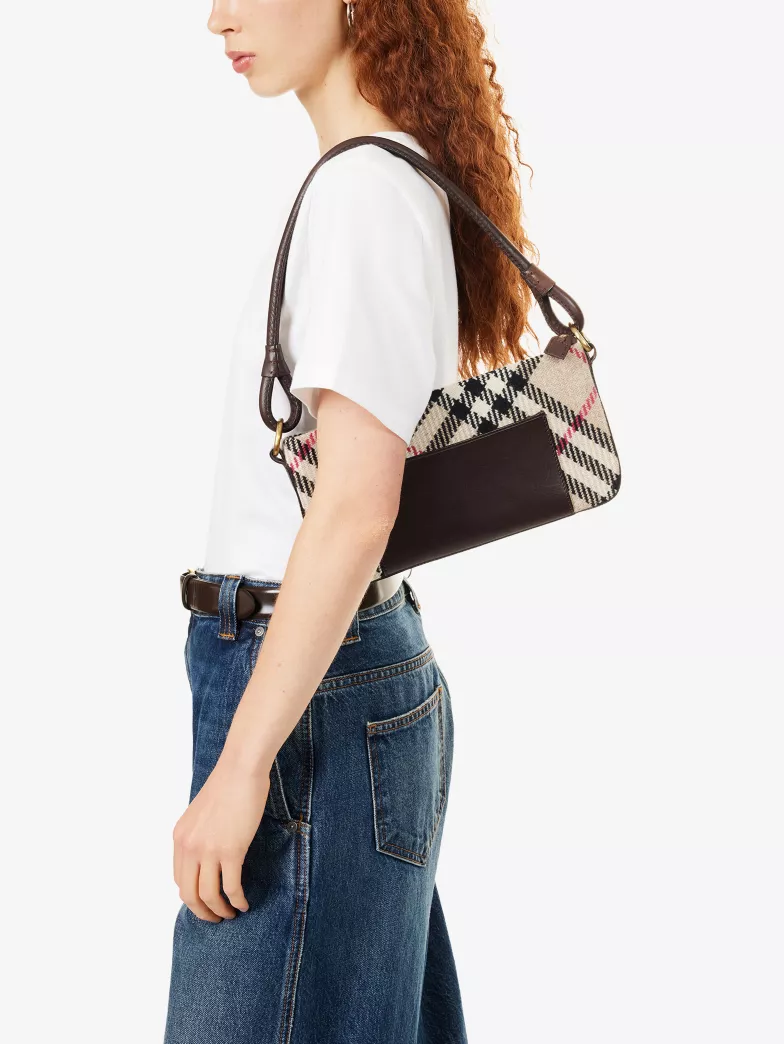 Vintage Wool Check Leather Panel Shoulder Mini Bag