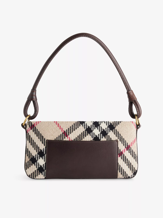 Vintage Wool Check Leather Panel Shoulder Mini Bag