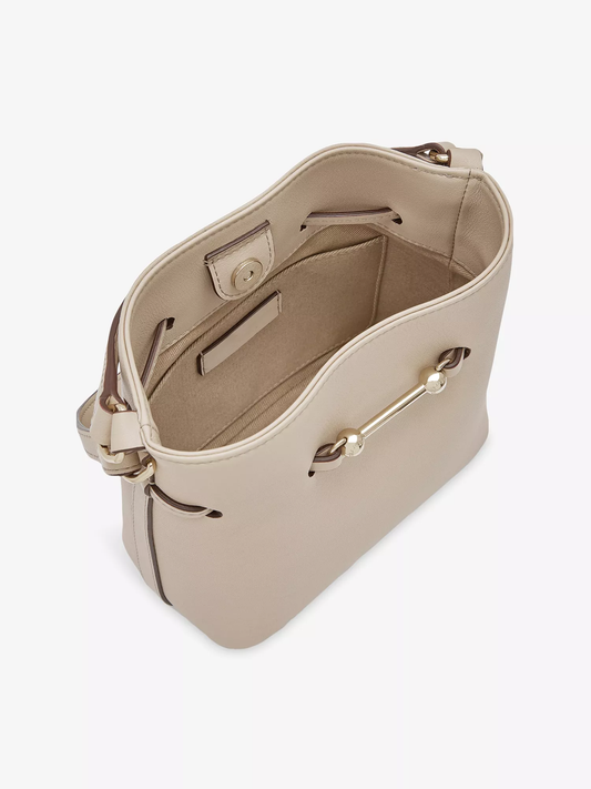 Cream Leather Magnetic Snap Mini Bucket Crossbody Bag