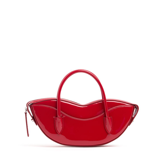 Glossy Red Lip Shaped Double Top Handle Mini Handbag