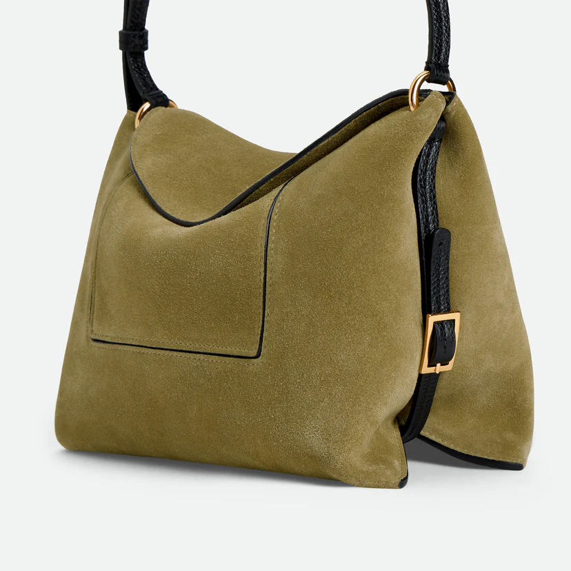 Olive Suede Geometric Fold Magnetic Crossbody Handbag