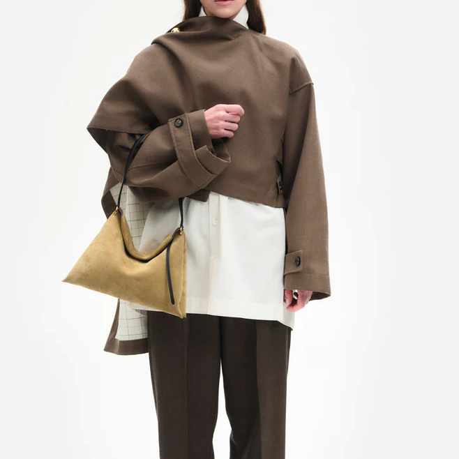 Olive Suede Two-Strap Hobo Shoulder Bag