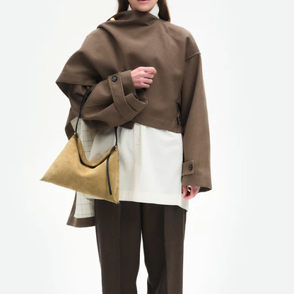 Olive Suede Two-Strap Hobo Shoulder Bag