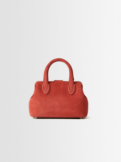 Rust Suede Metal Frame Mini Top Handle Bag