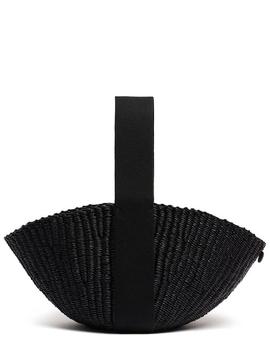 Black Handwoven Napier Grass Top Handle Basket Bag