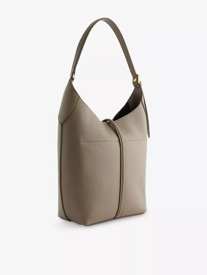 Taupe Grained Lock Detail Soft Hobo Shoulder Bag