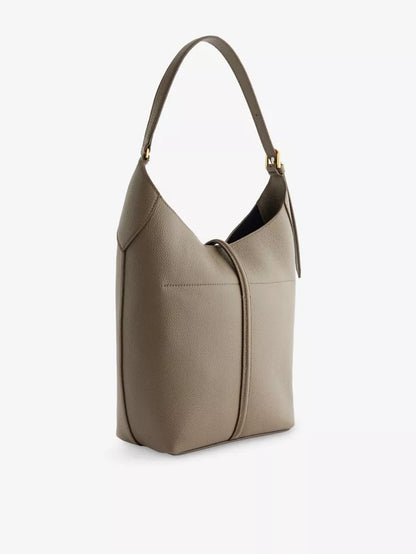 Taupe Grained Lock Detail Soft Hobo Shoulder Bag