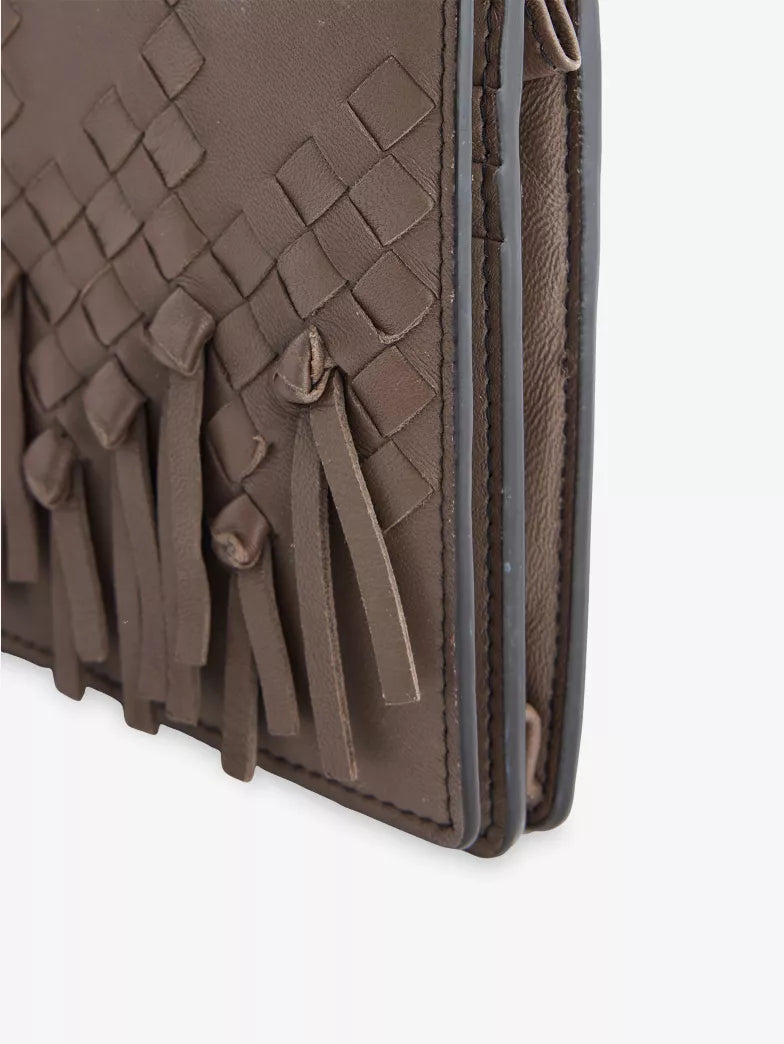 Taupe Woven Fringe Flap Vintage Chain Crossbody Bag