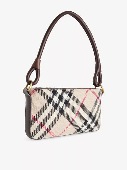 Vintage Wool Check Leather Panel Shoulder Mini Bag