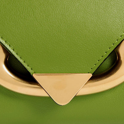 Vibrant Green Leather Oversized Gold Ring Magnetic Shoulder Bag