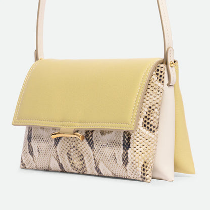 Lemon Snake Print Color Block Fold Magnetic Crossbody Clutch Bag