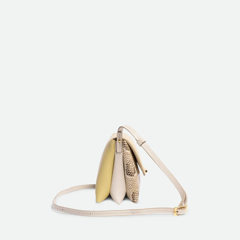 Lemon Snake Print Color Block Fold Magnetic Crossbody Clutch Bag
