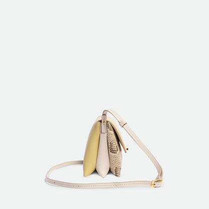 Lemon Snake Print Color Block Fold Magnetic Crossbody Clutch Bag