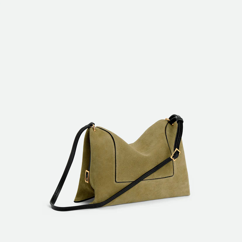 Olive Suede Geometric Fold Magnetic Crossbody Handbag