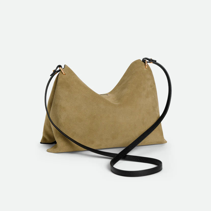Olive Suede Two-Strap Hobo Shoulder Bag