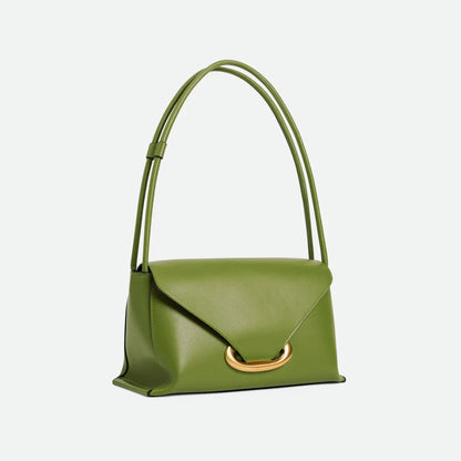 Vibrant Green Leather Oversized Gold Ring Magnetic Shoulder Bag