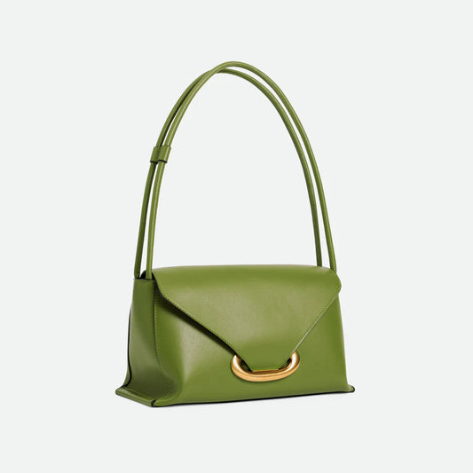 Vibrant Green Leather Oversized Gold Ring Magnetic Shoulder Bag